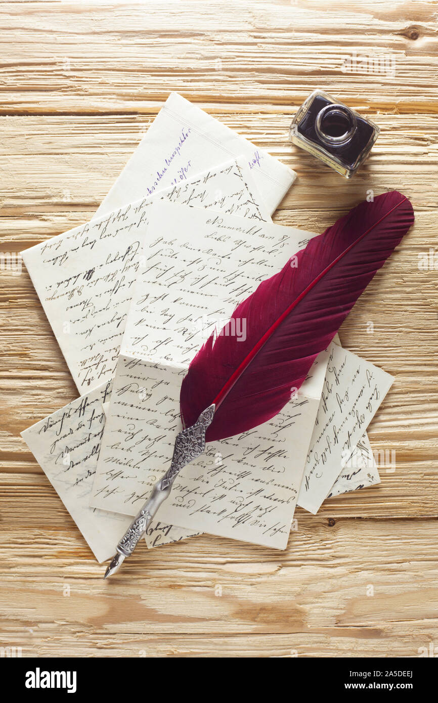 Handwritten Letters With A Quill And Ink Stock Photo Alamy