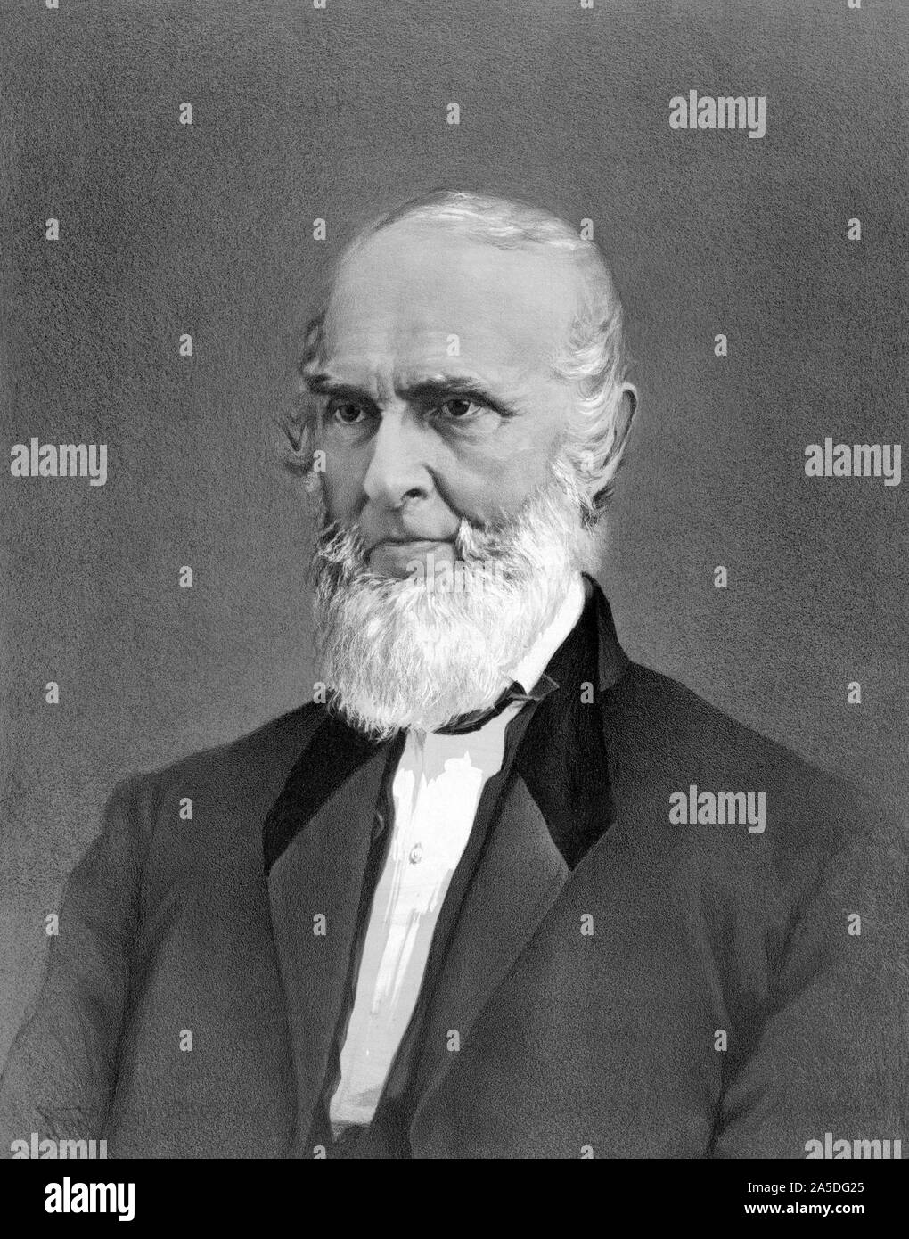 Vintage portrait of American Quaker poet and advocate of the abolition of slavery John Greenleaf Whittier (1807 – 1892). Print circa 1887 by Armstrong & Co of Boston / Houghton, Mifflin & Co. Stock Photo