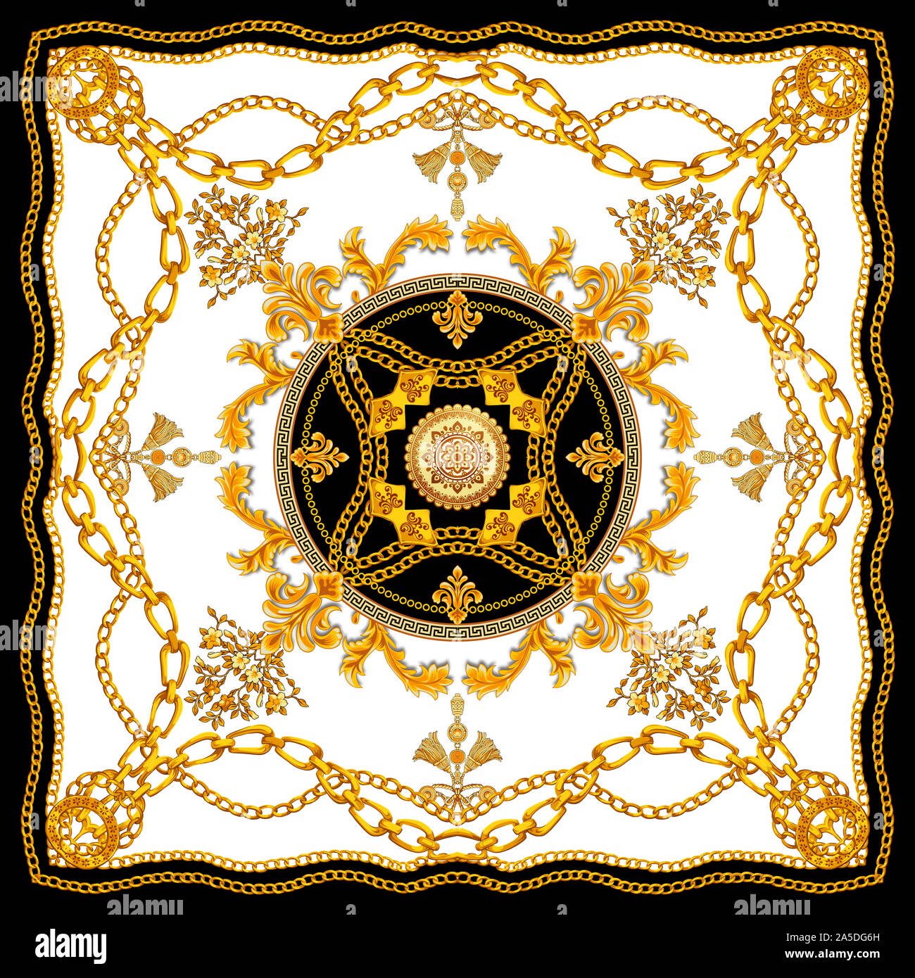 Baroque Silk Shawl Textile Print, Scarf Design for Silk Print. Vintage  Style Pattern Ready for Textile. Square fashion print. Versace Style. Black  and Stock Photo - Alamy