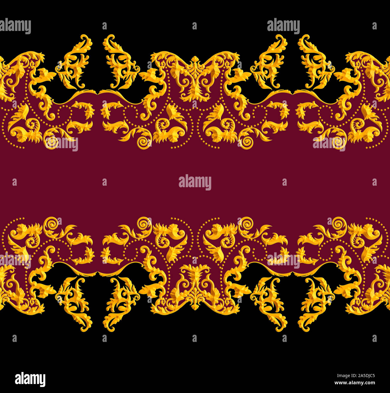 Seamless Golden Baroque Luxury Design on Black and Red Background ...