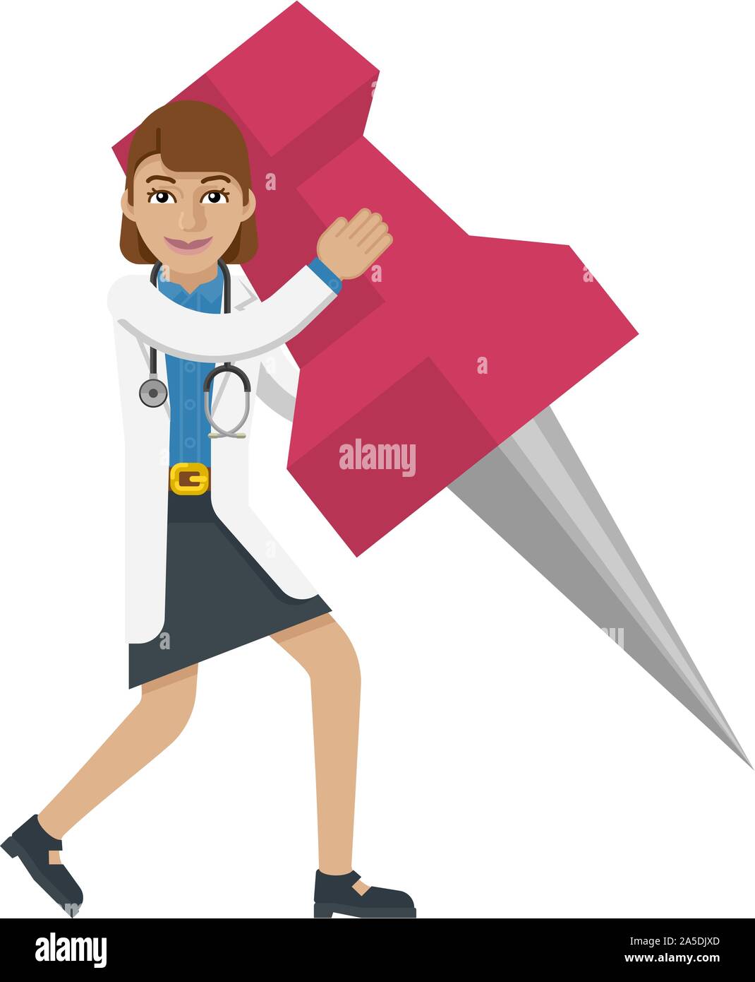 Doctor Woman Holding Thumb Tack Pin Mascot Concept Stock Vector Image