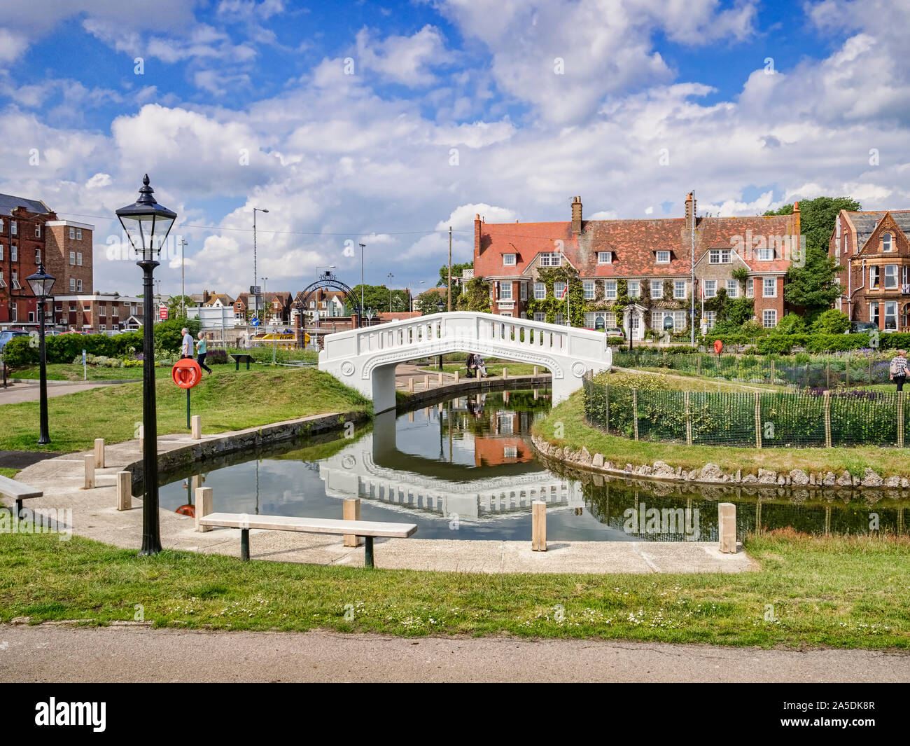20 June 2019: Great Yarmouth, Norfolk, UK - Part of the Venetian Waterways and Boating Lake, Great Yarmouth. Dating from 1928, the park has been resto Stock Photo