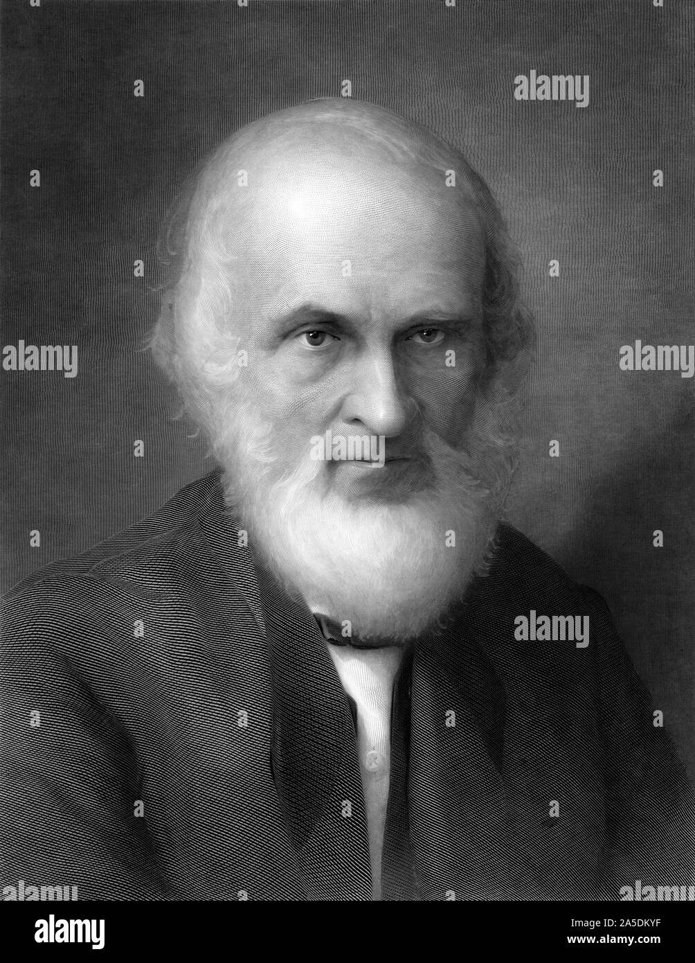 Vintage portrait of American Quaker poet and advocate of the abolition of slavery John Greenleaf Whittier (1807 – 1892). Print circa 1890s. Stock Photo