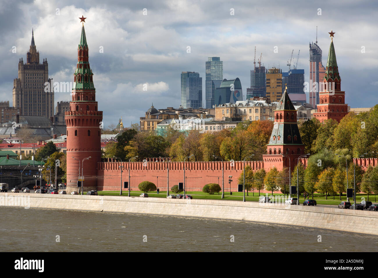 View of Moscow Kremlin and skyscrapers of the city, Russia Stock Photo ...