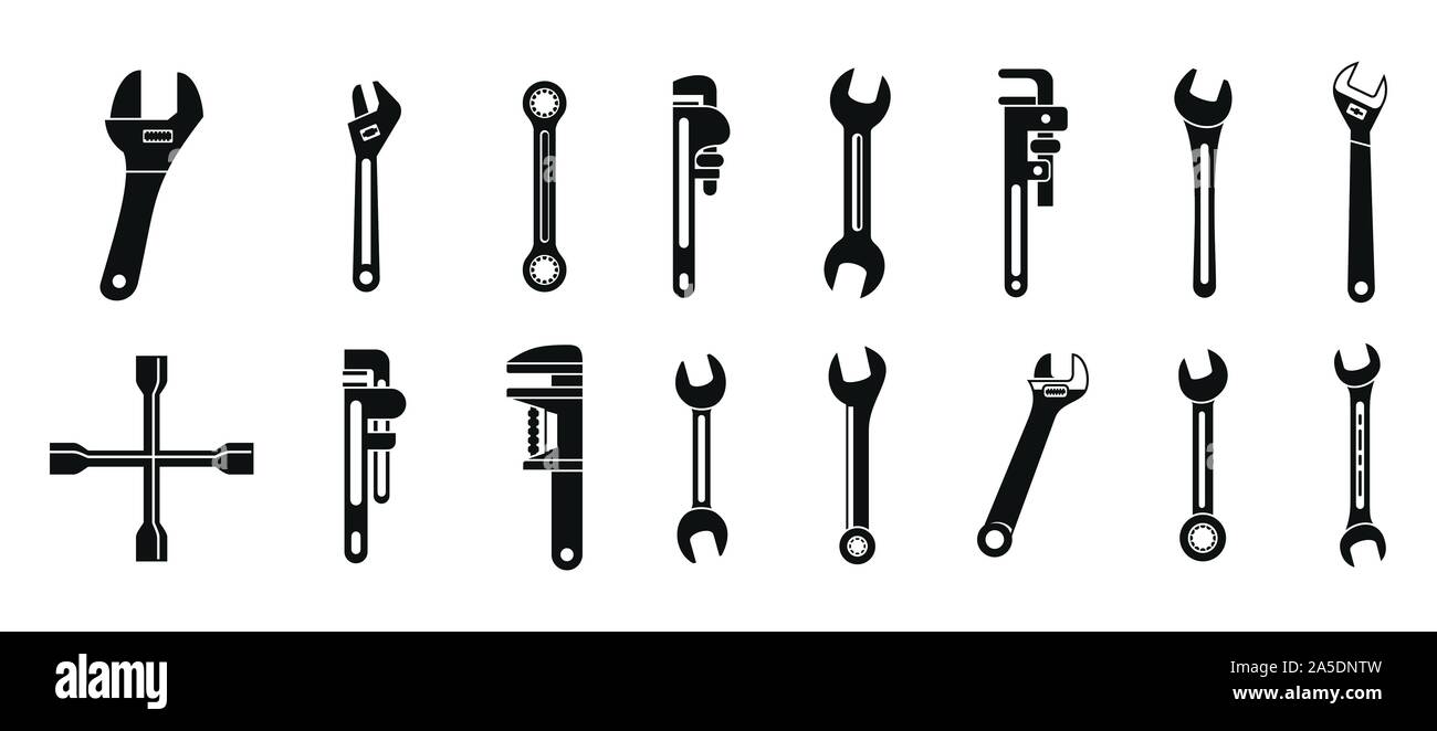 Wrench key icons set. Simple set of wrench key vector icons for web ...