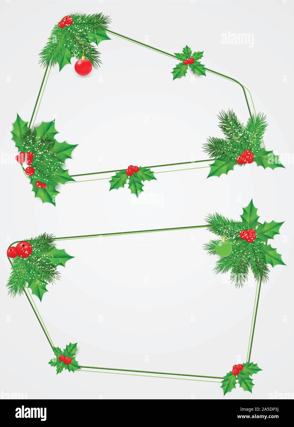 Vector set abstract frames of fir branches, holly with leaves and red ...