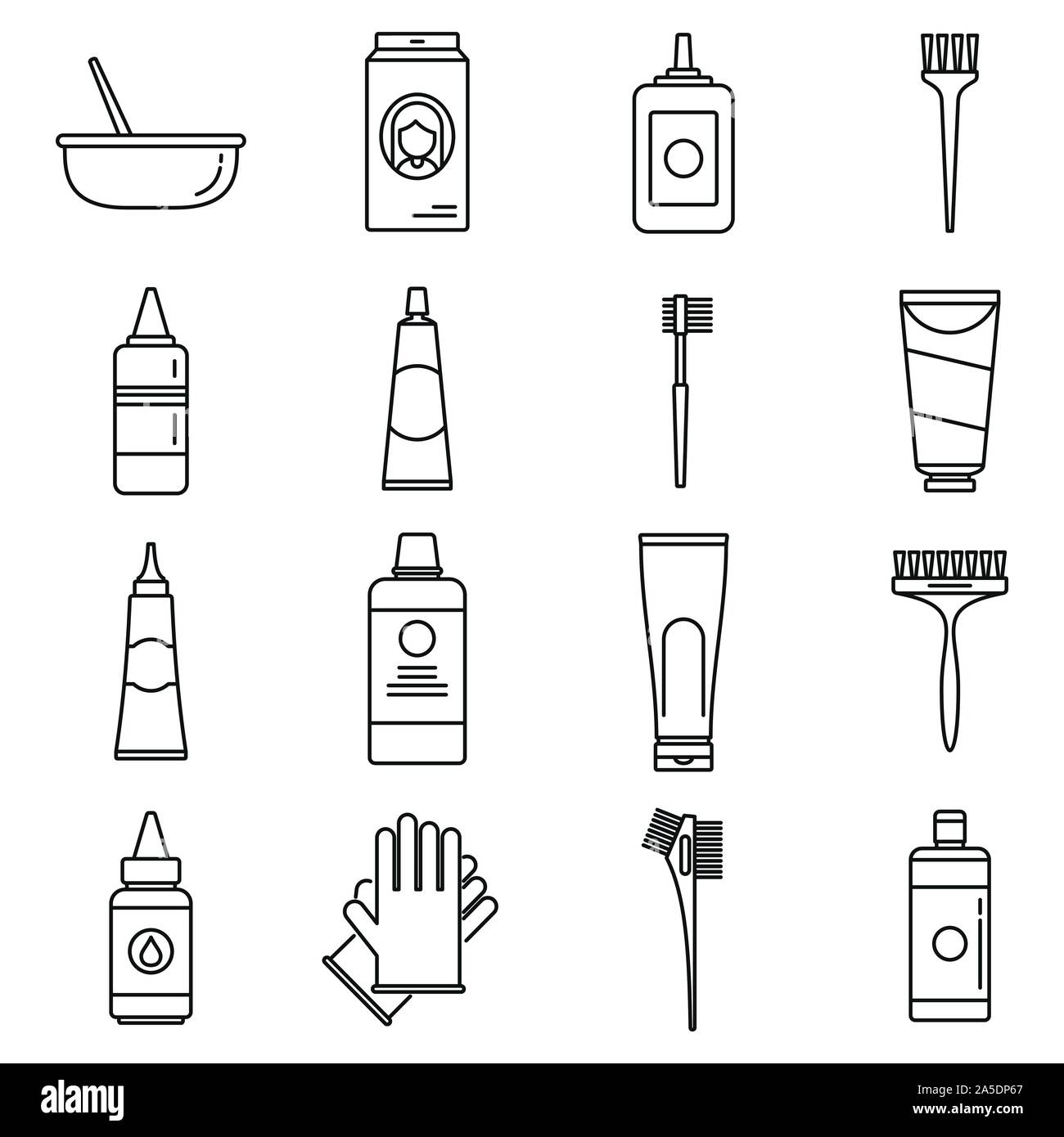 Woman hair dye icons set. Outline set of woman hair dye vector icons ...