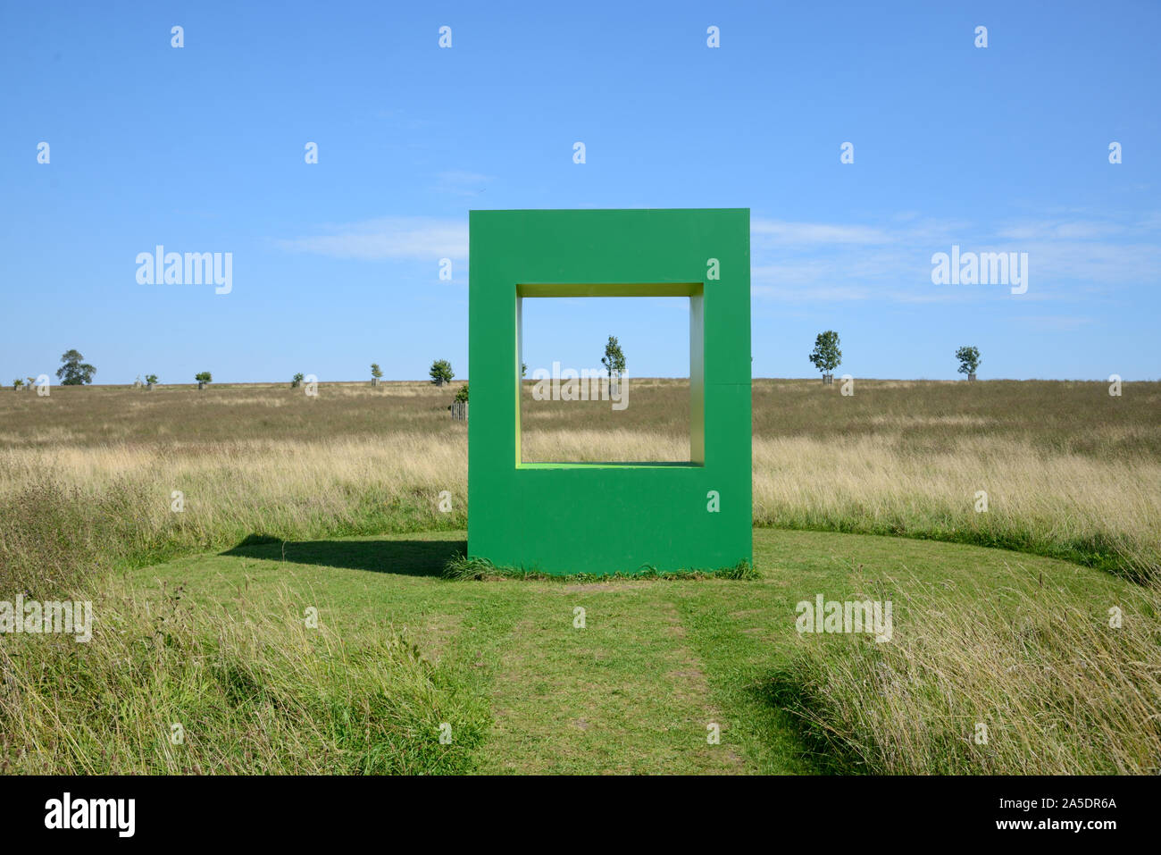 English Landscape or Meadow framed by Green Dwelling (2019) Sculpture or Art Installation by Krijn de Koning Compton Verney Warwickshire England Stock Photo