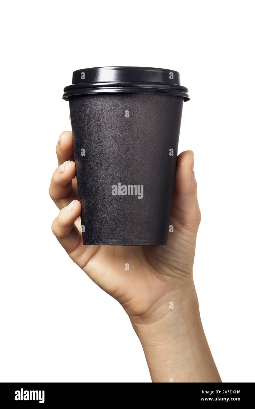 Hand holds paper cup for coffee isolated on white background Stock ...