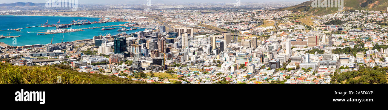 Cape Town, South Africa - October 13, 2019: Elevated Panoramic view of Cape Town CBD and Harbor in South Africa Stock Photo