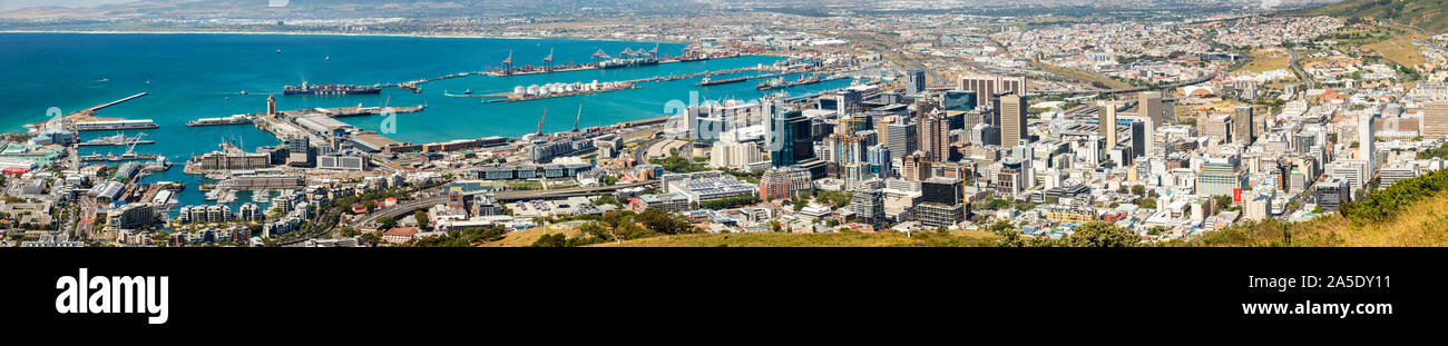 Cape Town, South Africa - October 13, 2019: Elevated Panoramic view of Cape Town CBD and Harbor in South Africa Stock Photo