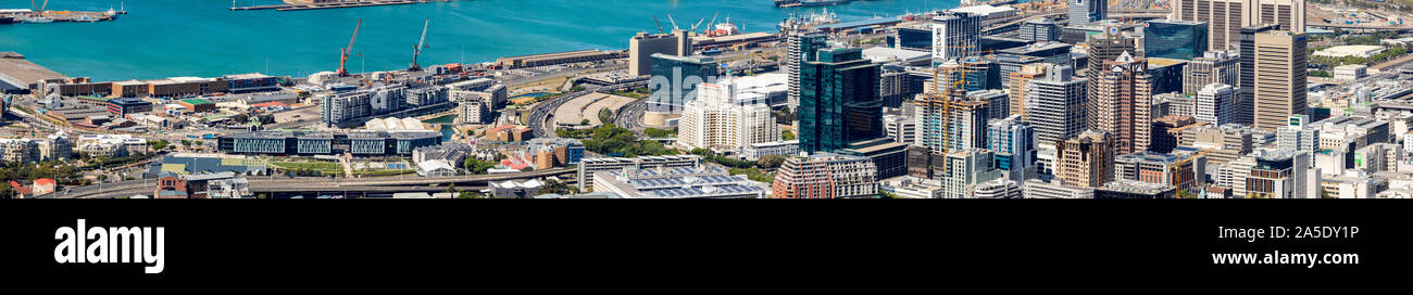 Cape Town, South Africa - October 13, 2019: Elevated Panoramic view of Cape Town CBD and Harbor in South Africa Stock Photo