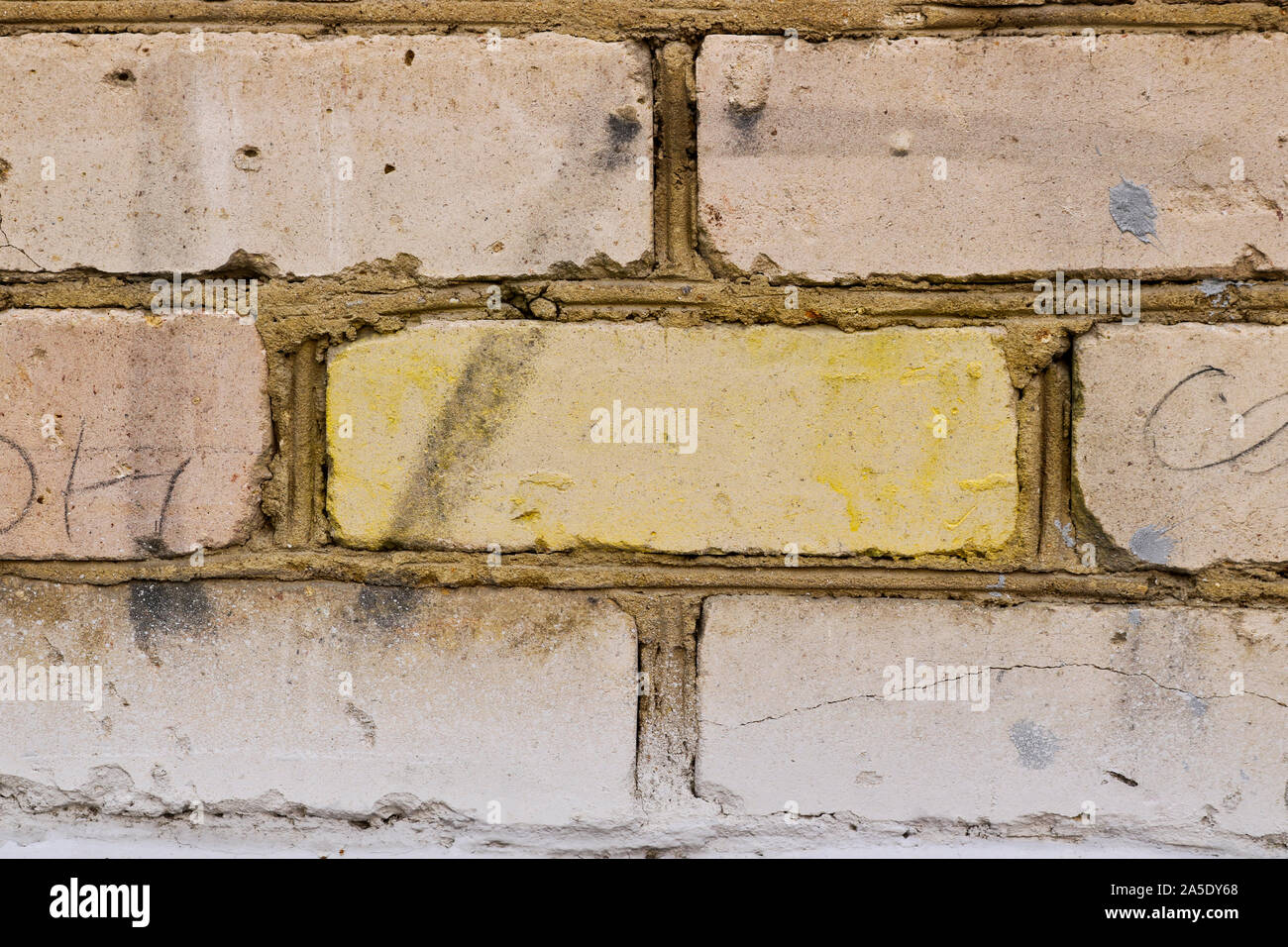 Old brick wall closeup. Abstract background from dilapidated bricks. Stock Photo