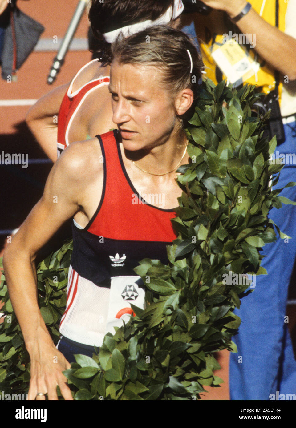 Grete Waitz Norwegian long distance runner winnig Stockholm Marathon Stock Photo