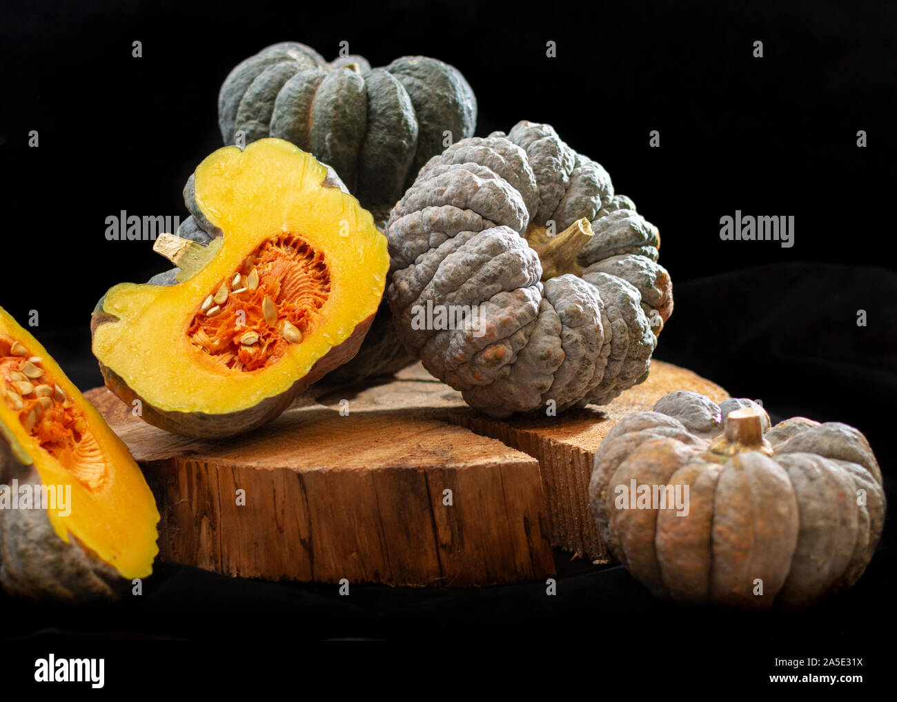 pumpkins whole and cut Stock Photo