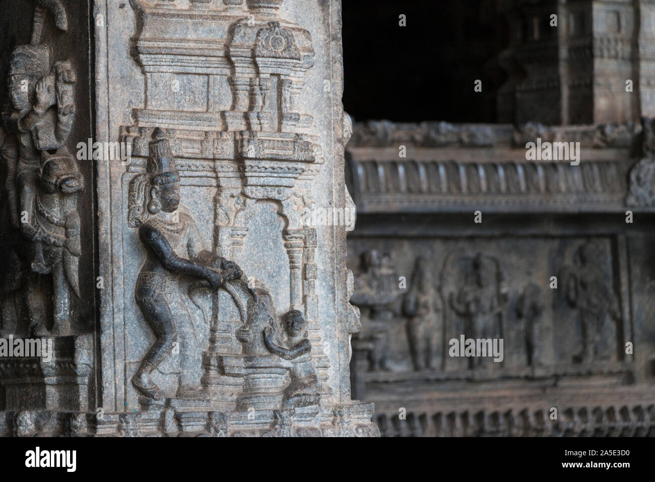 Post from inside Fort Vellore Hindu Temple showing one God divinity, in Vellore India, Tamil Nadu september 2019 Stock Photo