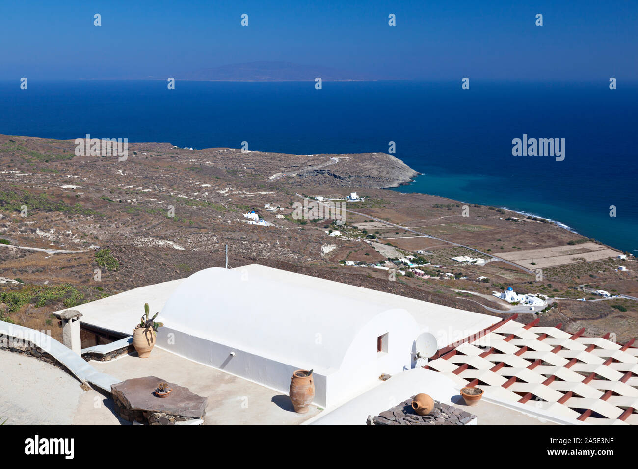 Villages and buildings at the northern coastline of Santorini, Greece. Stock Photo