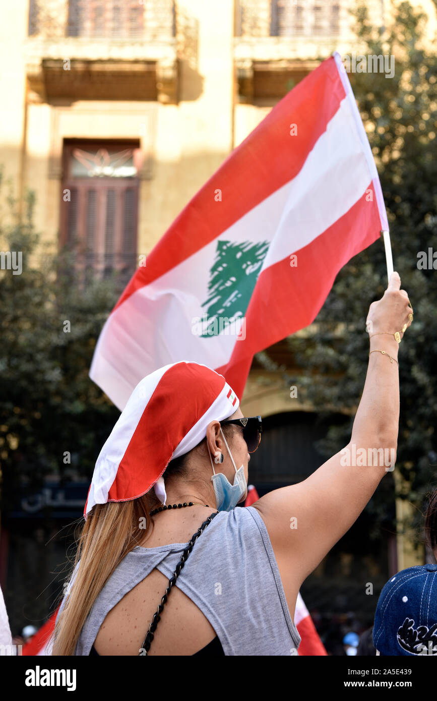 Anti-government protester, Downtown, Beirut, Lebanon. 19 October 2019 Stock Photo