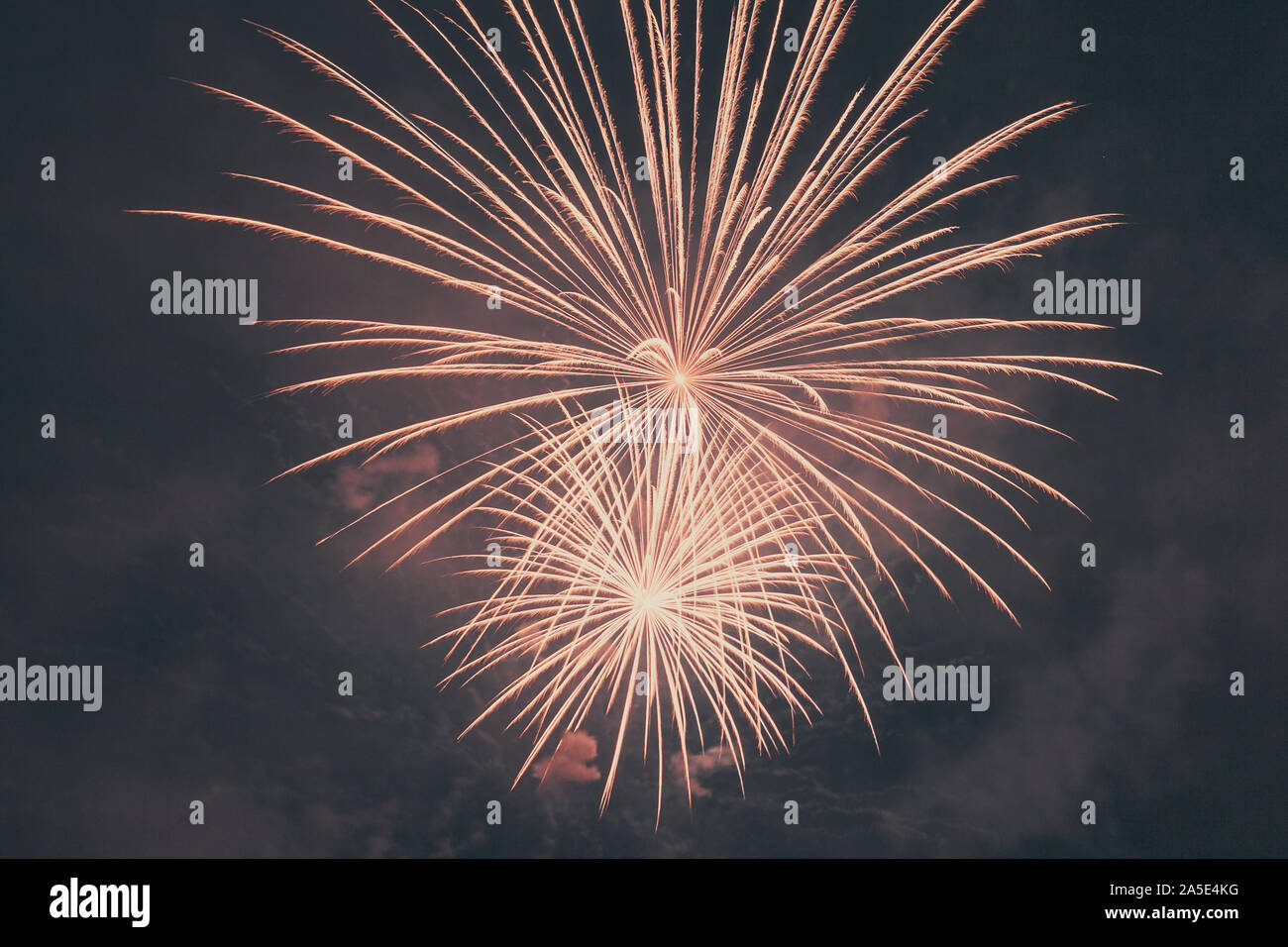 White fireworks against the backdrop of the night sky Stock Photo