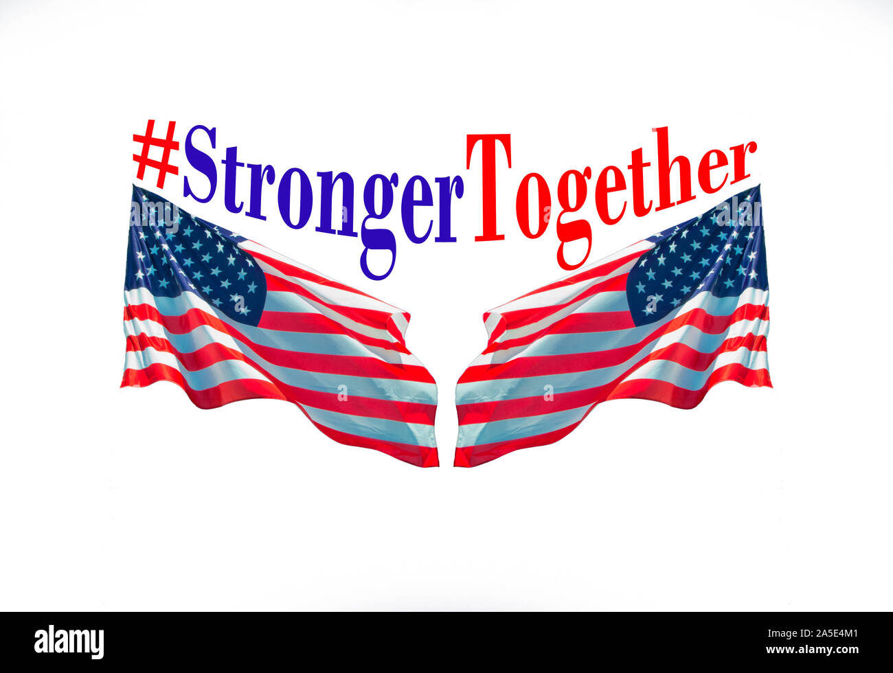 Stronger together hastag with american flags for political and electoral concepts - USA elections Presidential, Senate, House of Representatives Stock Photo