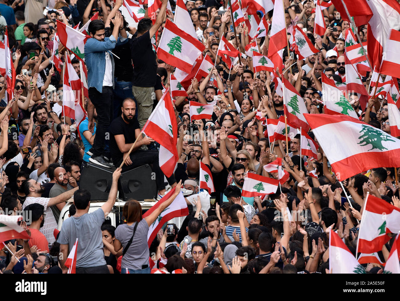 Anti-government protests, Downtown, Beirut, Lebanon. 19 October 2019. Stock Photo
