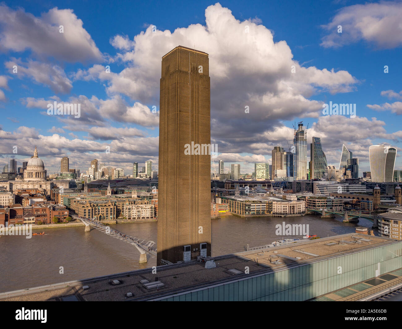 London skyline from Tate Modern Blavatnic building with St Pauls Cathedral and London Financial district. Stock Photo