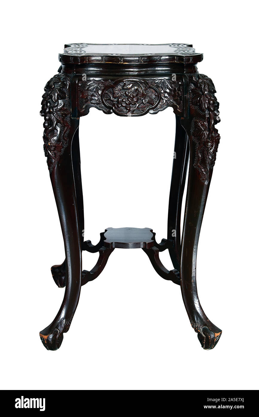 Antique chinese pedestal table isolated on white with clipping path