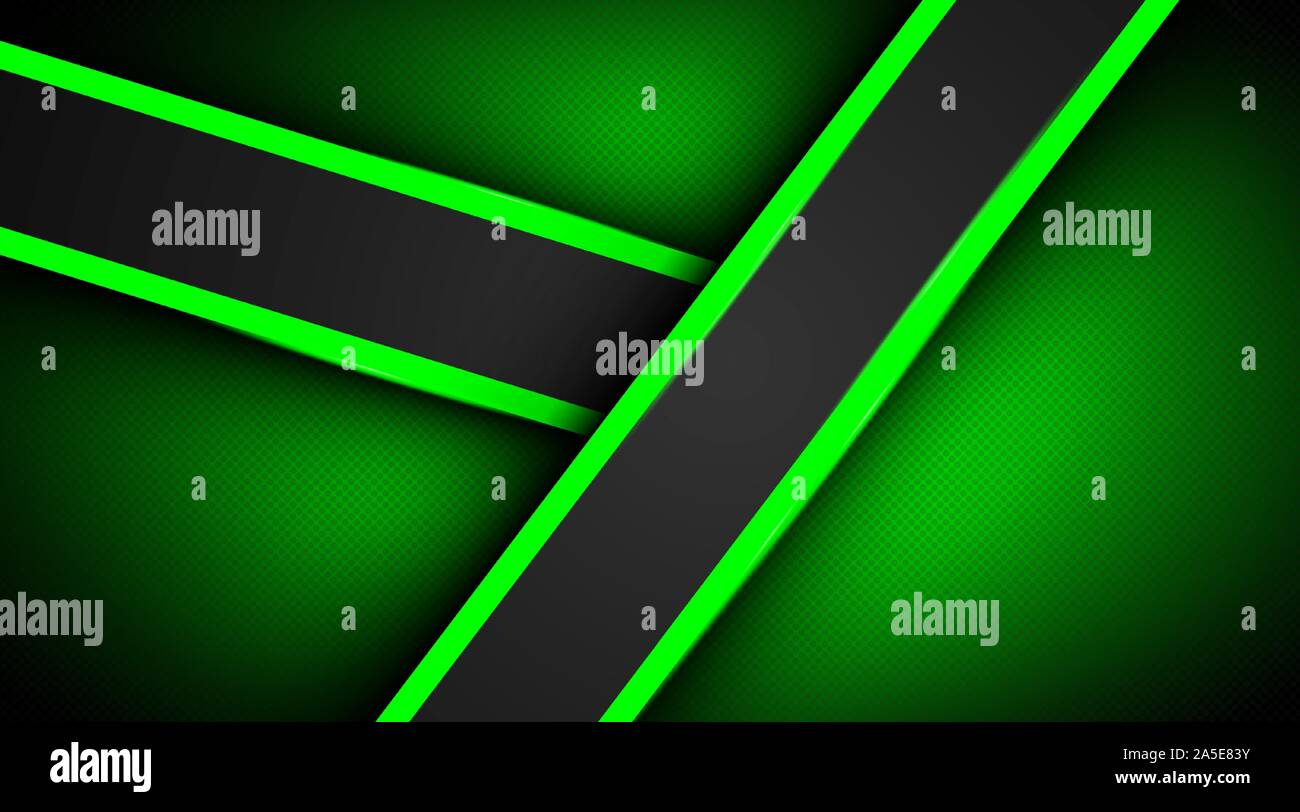 Modern abstract dark background textures with overlapping green lighting decorations Stock Vector