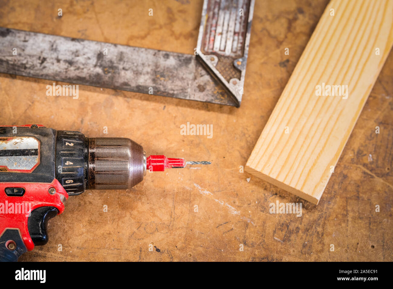 Carpentry equipment's for pruducing or fixing furniture in workshop. Stock Photo