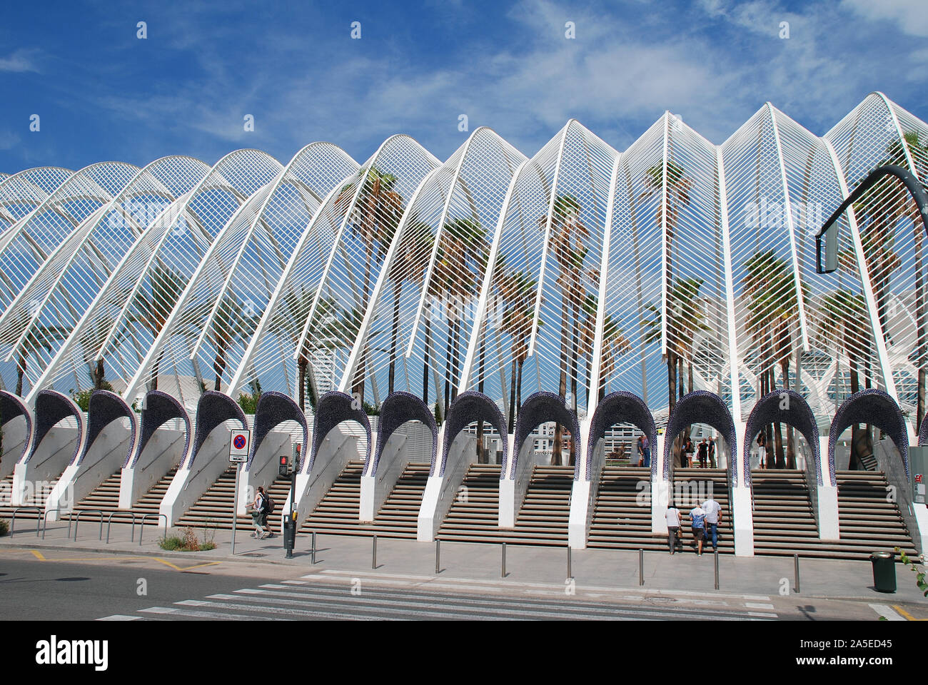 The entrance steps to the Umbracle building at the City of Arts and Sciences in Valencia, Spain on September 5, 2019. Stock Photo