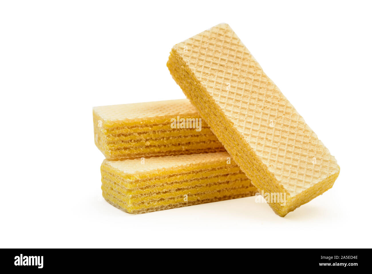 Three wafer sticks crispy biscuit isolated on white background with