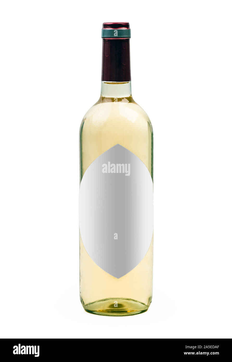 Template mock-up white wine advertising. Clipping path separately for the bottle edge and label Stock Photo