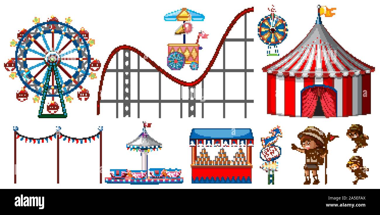 Isolated objects from circus theme with kids and rides illustration ...