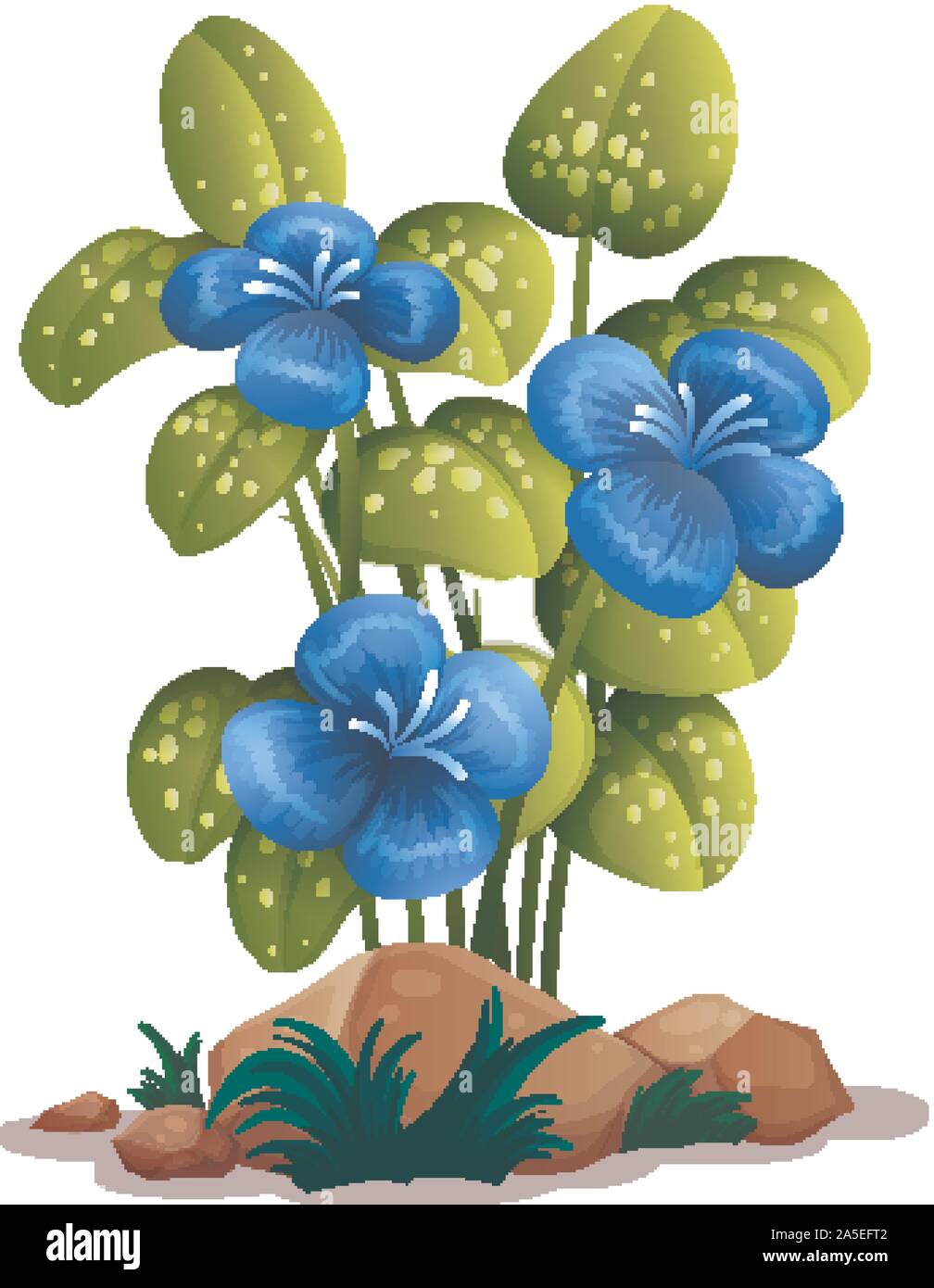 Blue flowers with leaves on white background illustration Stock Vector ...