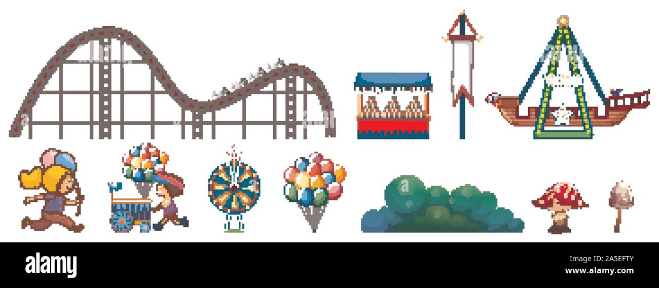 Isolated objects from circus theme with people and rides illustration ...