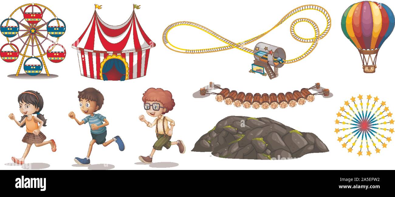 Isolated objects from circus theme with children and rides illustration ...