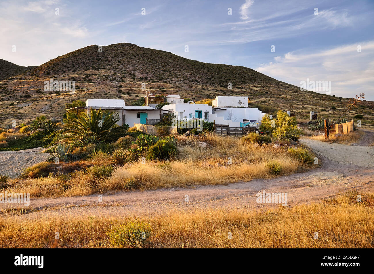 Sunset at Cortijo Los Limones, a traditional rural dwelling in Cabo de Gata-Níjar  Natural Park (Boca de los Frailes, Nijar, Almeria, Andalusia, Spain Stock  Photo - Alamy