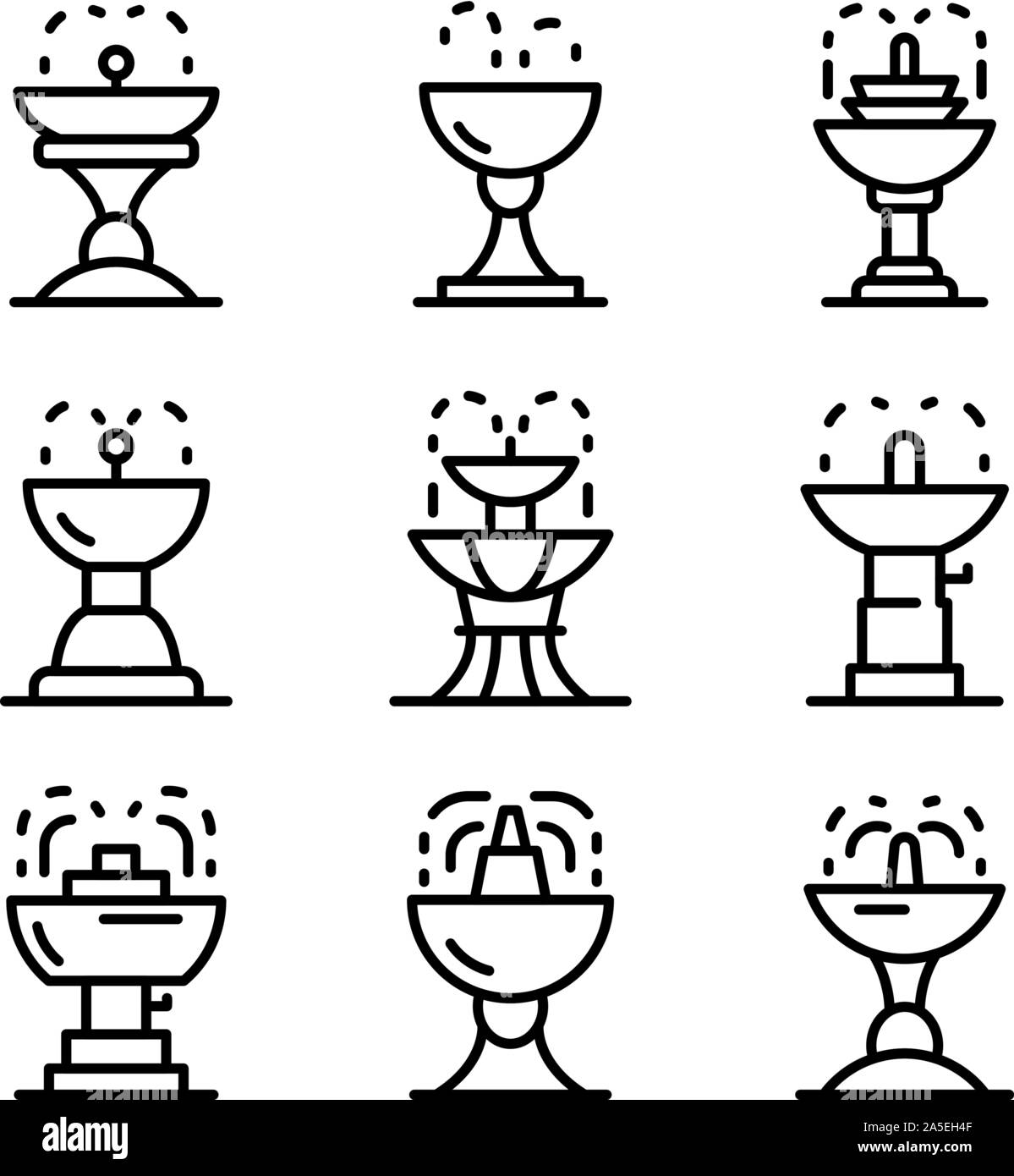Drinking fountain icons set, outline style Stock Vector
