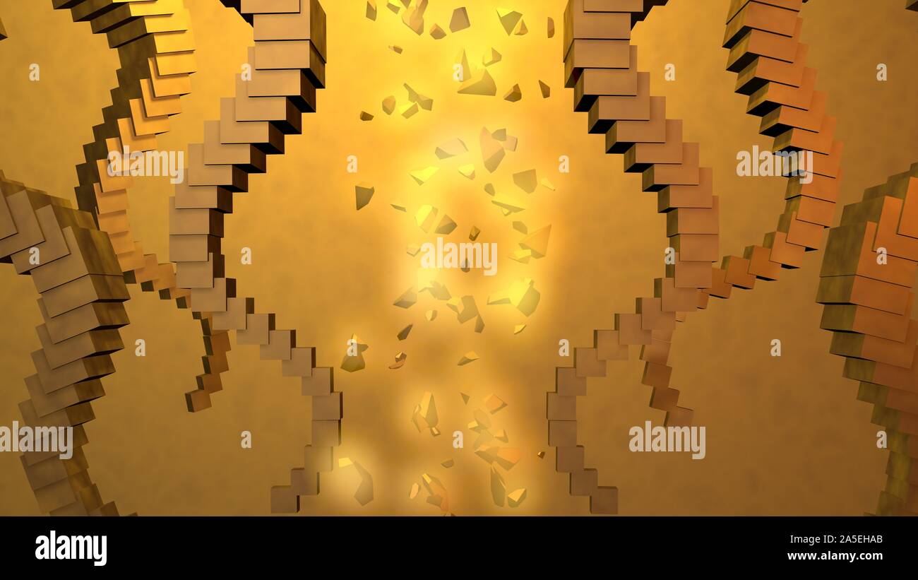 Golden floating stair cases against luminous yellow sun  background . 3d render Stock Photo