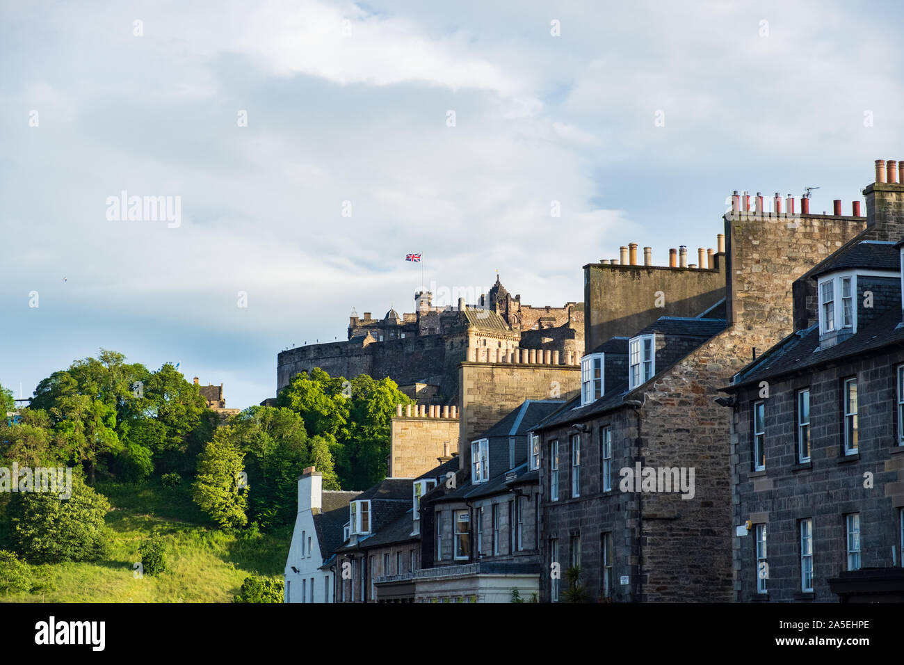 Edinburgh city view with Edinburgh Castle in the distance in Scotland, United Kingdom Stock