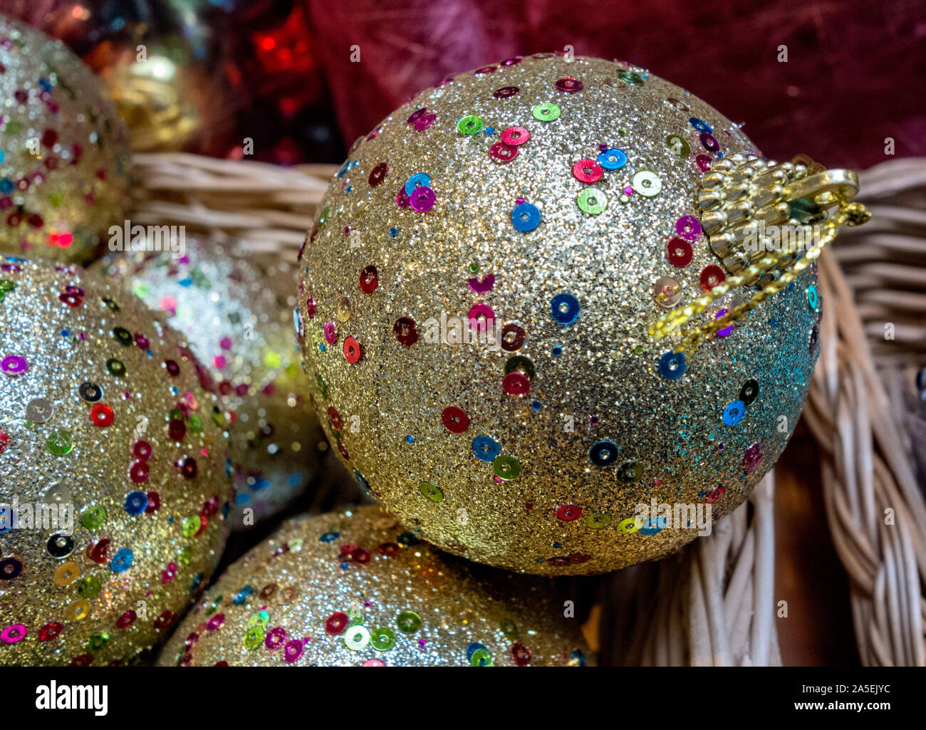Close up multi coloured Christmas Bauble Stock Photo