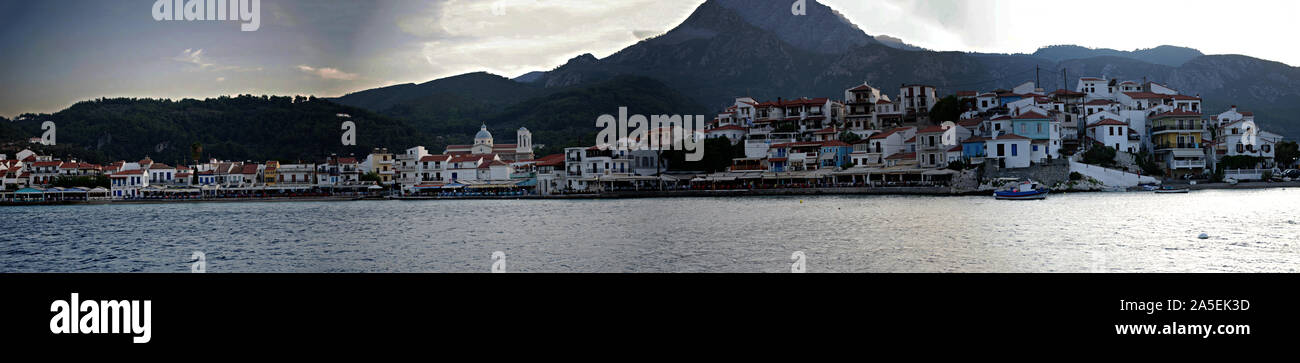 Kokkari is a fishing harbour of Samos Island, which has now developed into a tourist center. Still, it preserves its old traditional face, with small Stock Photo