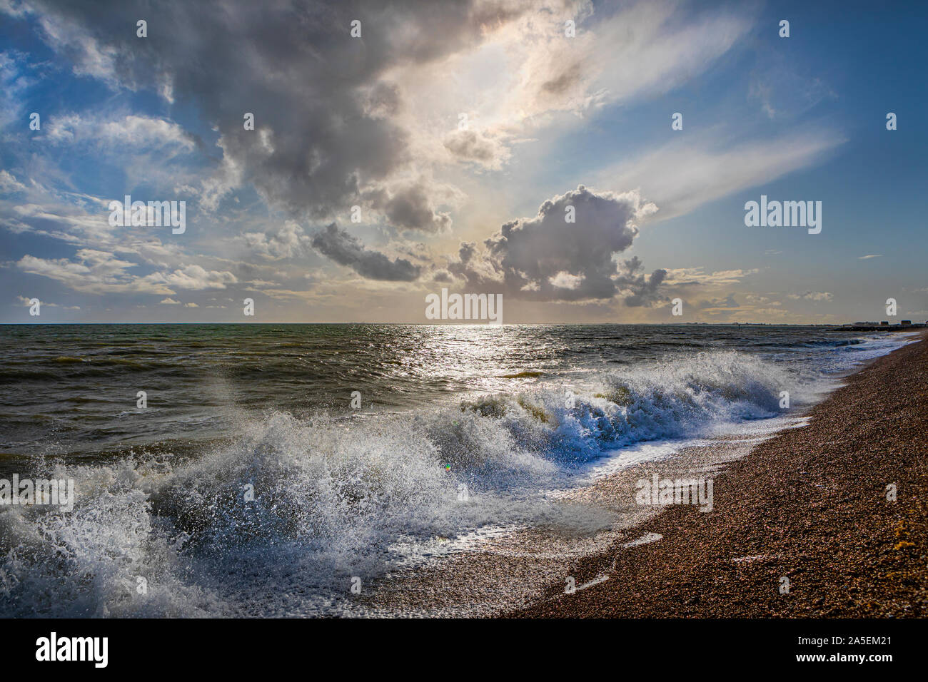 Waves crashing on Fisherman's beach, Hythe, Kent Stock Photo Alamy