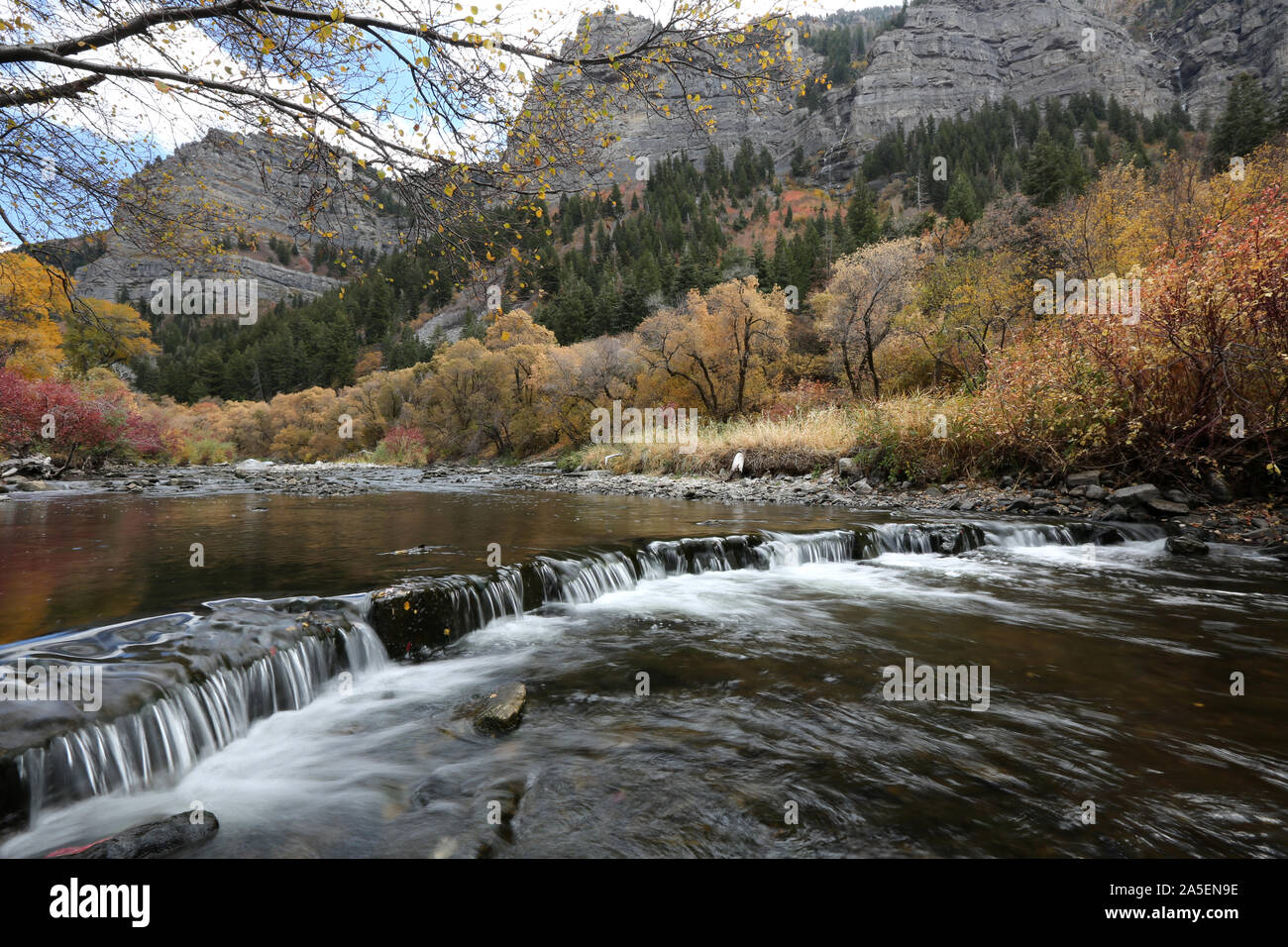 Provo river in the fall, Utah Stock Photo