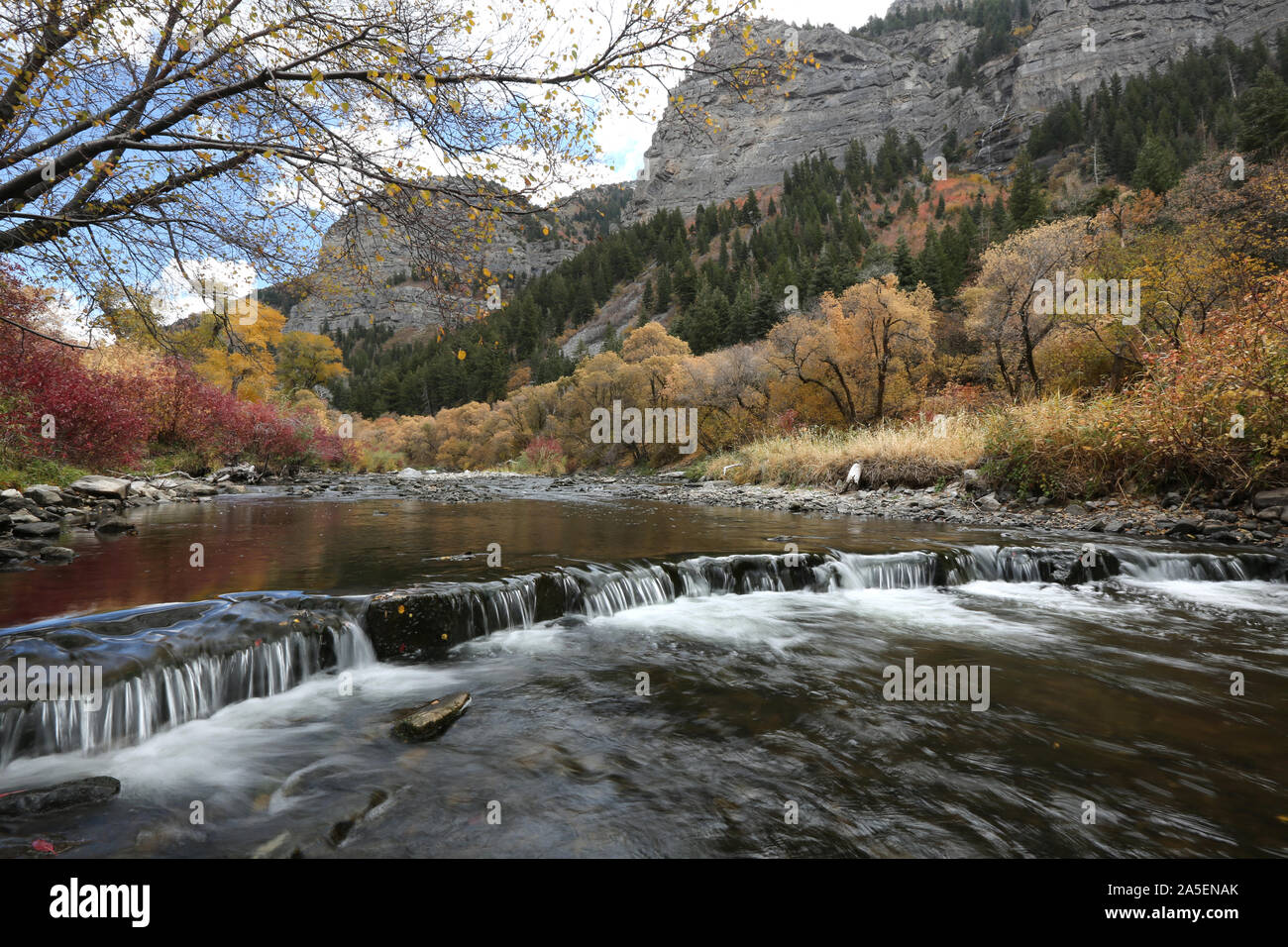 Provo river in the fall, Utah Stock Photo