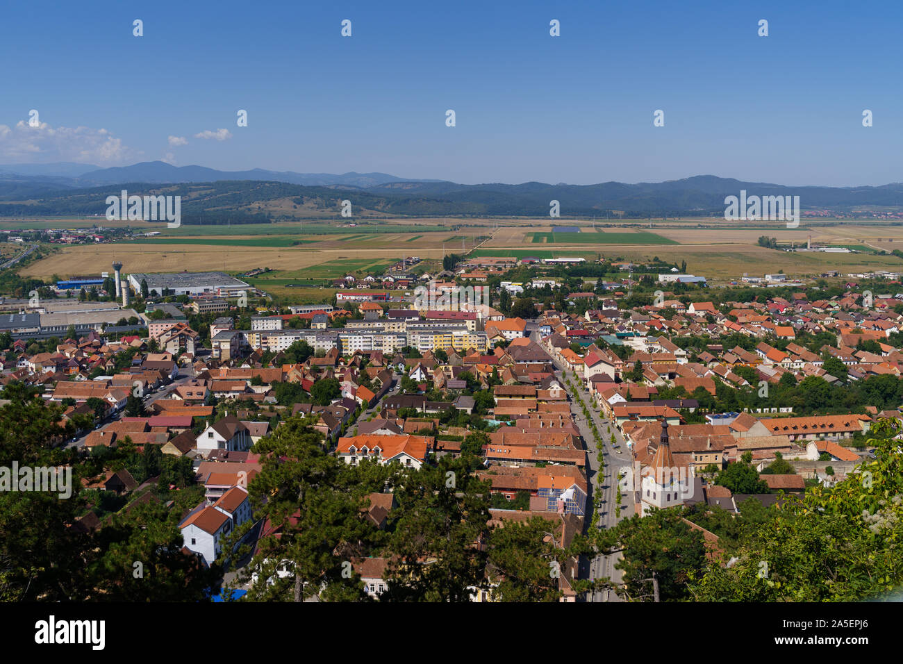 View upon the city of Rasnov from inside the fortress Stock Photo