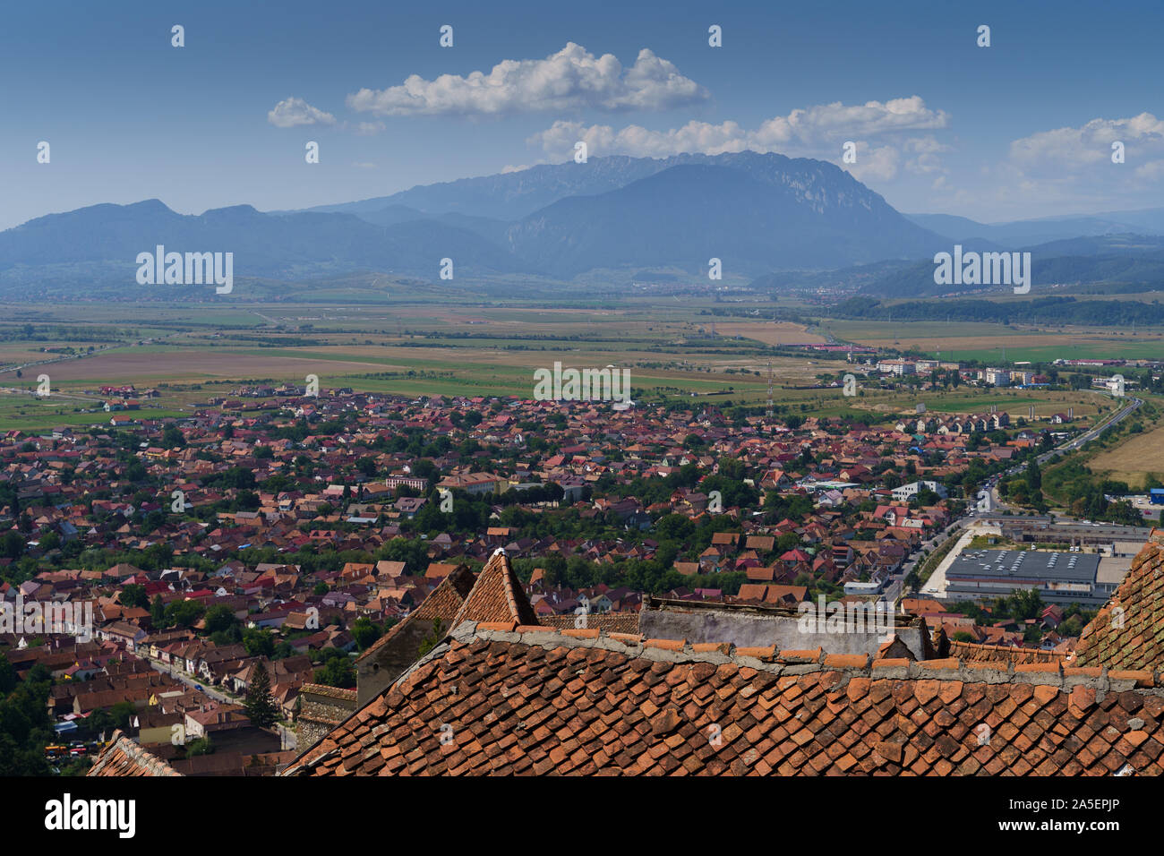 View upon the city of Rasnov from inside the fortress Stock Photo