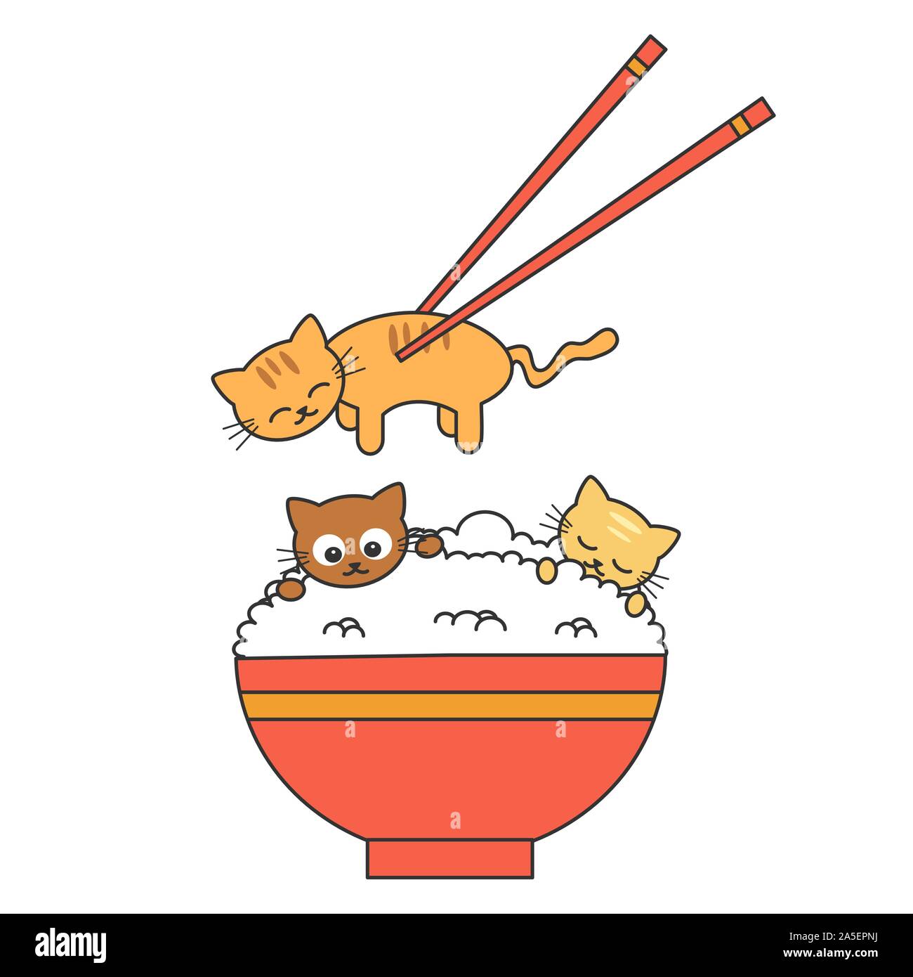 cute cartoon rice bowl with cats and chopsticks funny vector illustration  Stock Vector Image & Art - Alamy
