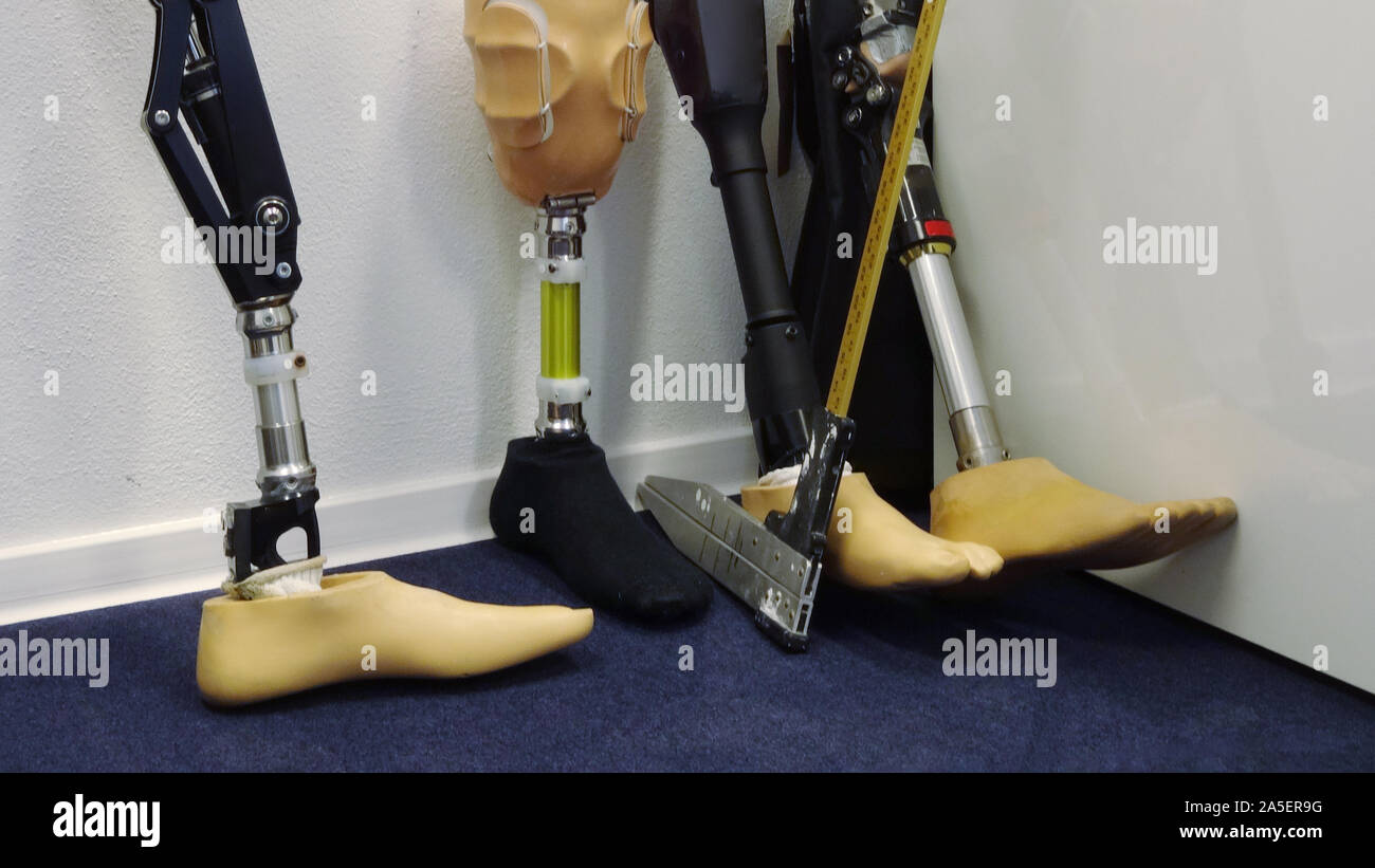 Modern prosthetic legs for people with ampute Stock Photo