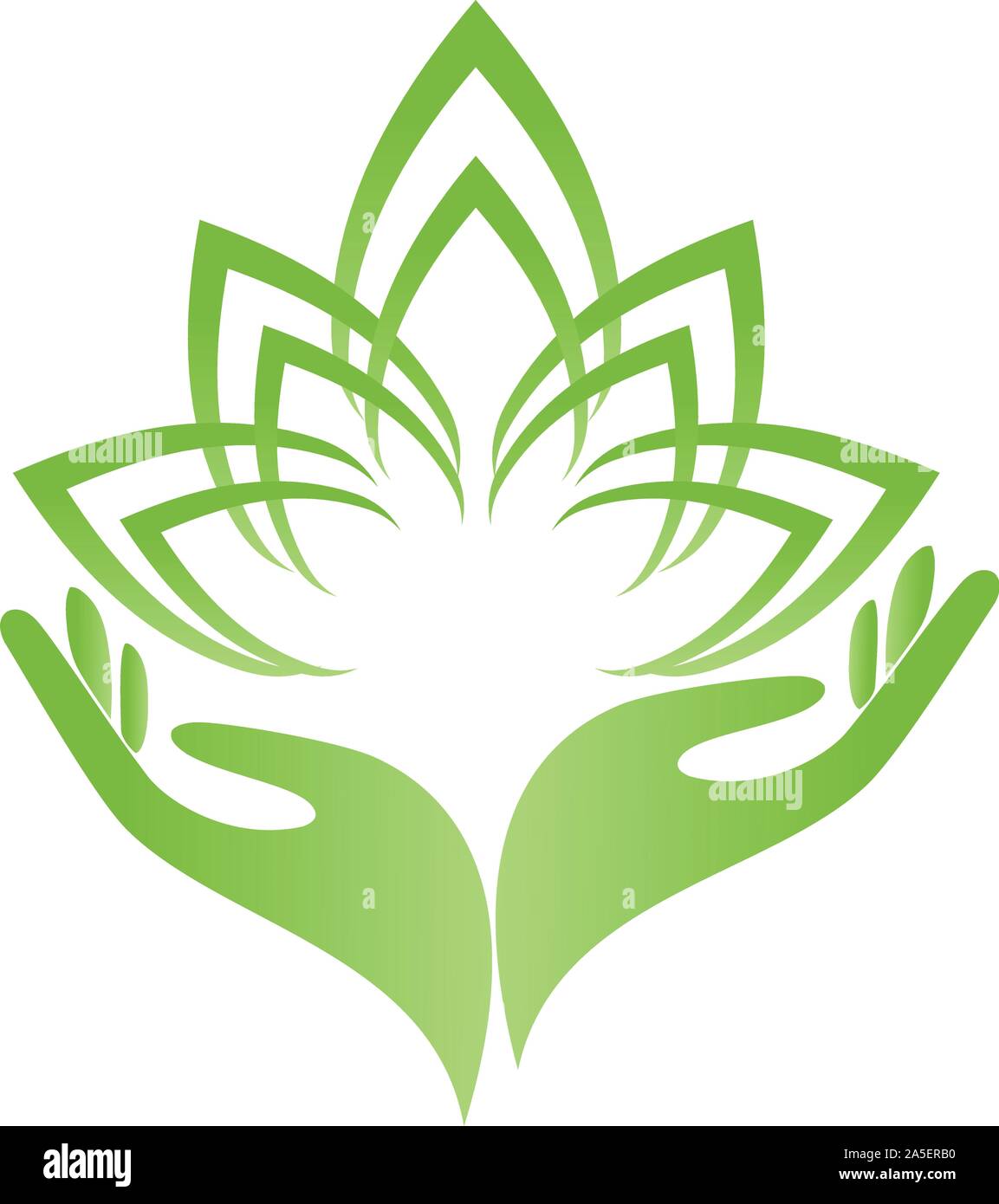 Hands, leaves, wellness, alternative practitioner, gardener, logo Stock